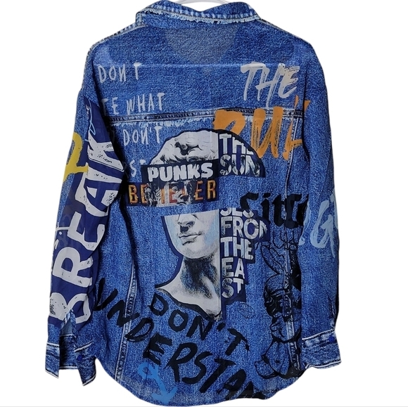 Casual Denim Effect Chiffon Blouse & Short Set Blue - Picture 12 of 16